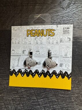 Peanuts Kids Silver Crystal Snoopy Head Earrings with Black Accents